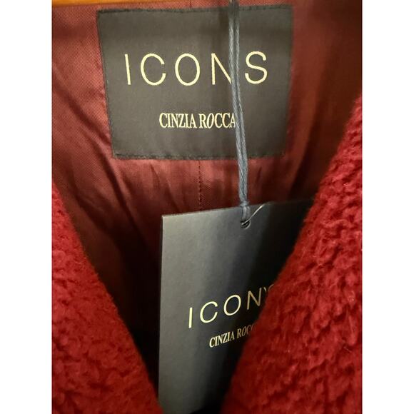 ICONS Cinzia Rocca Wool Teddy Pea Coat Women Brick Red - Picture 9 of 10